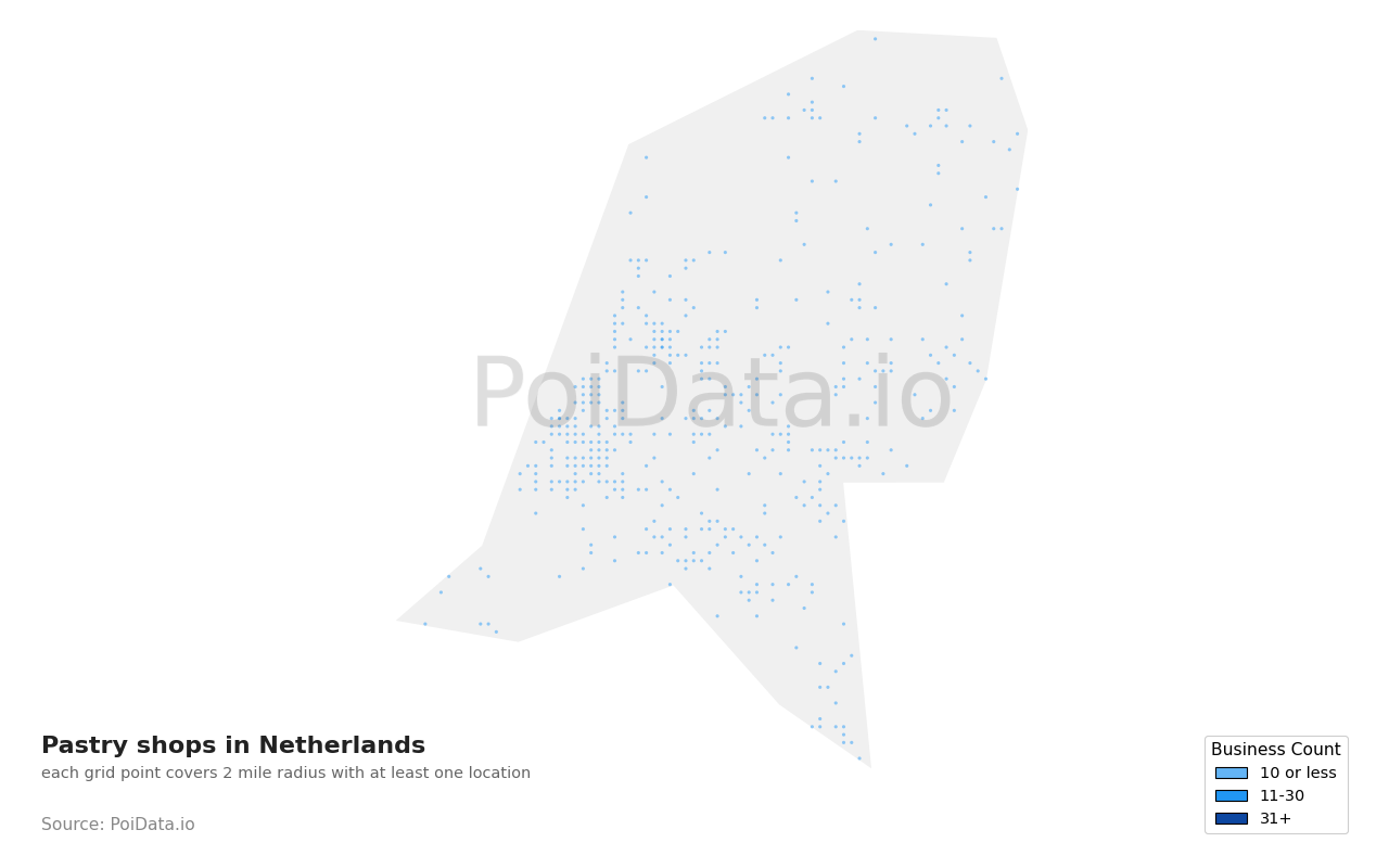 Pastry shop density map for Netherlands