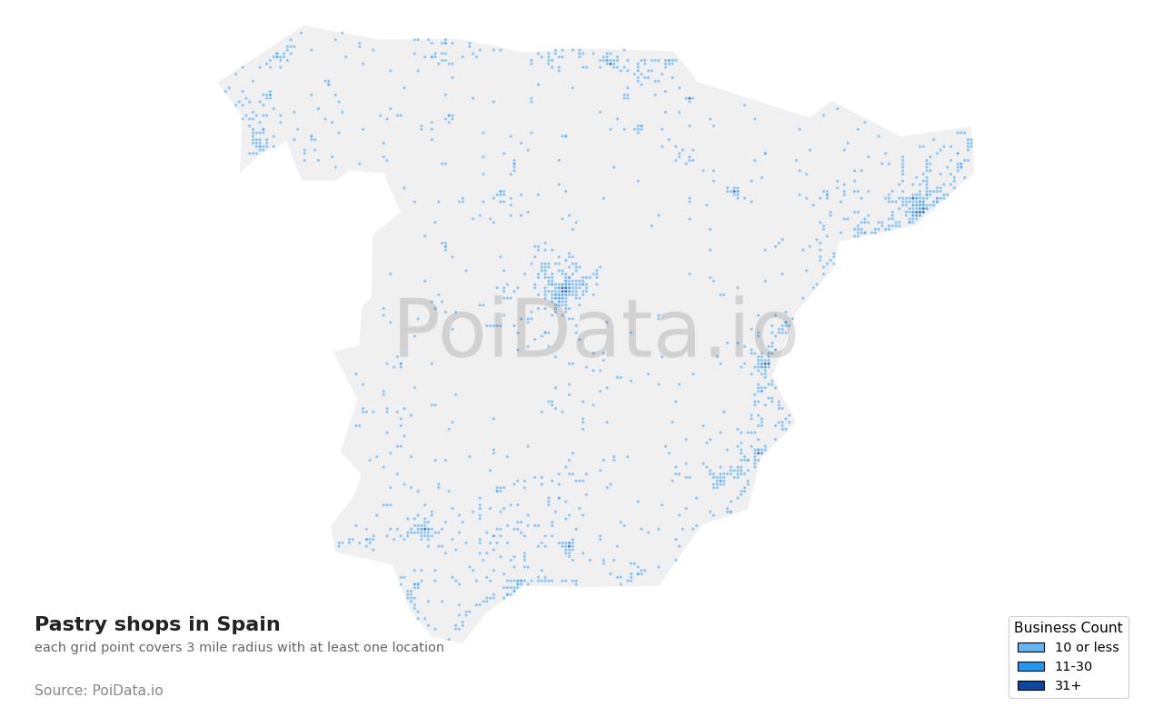 Pastry shop density map for Spain