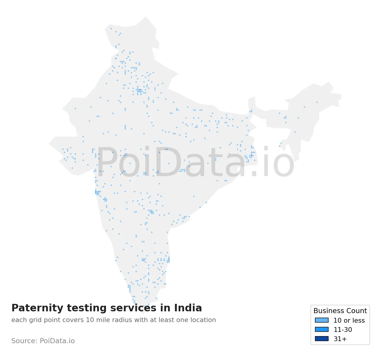 Paternity testing service density map for India