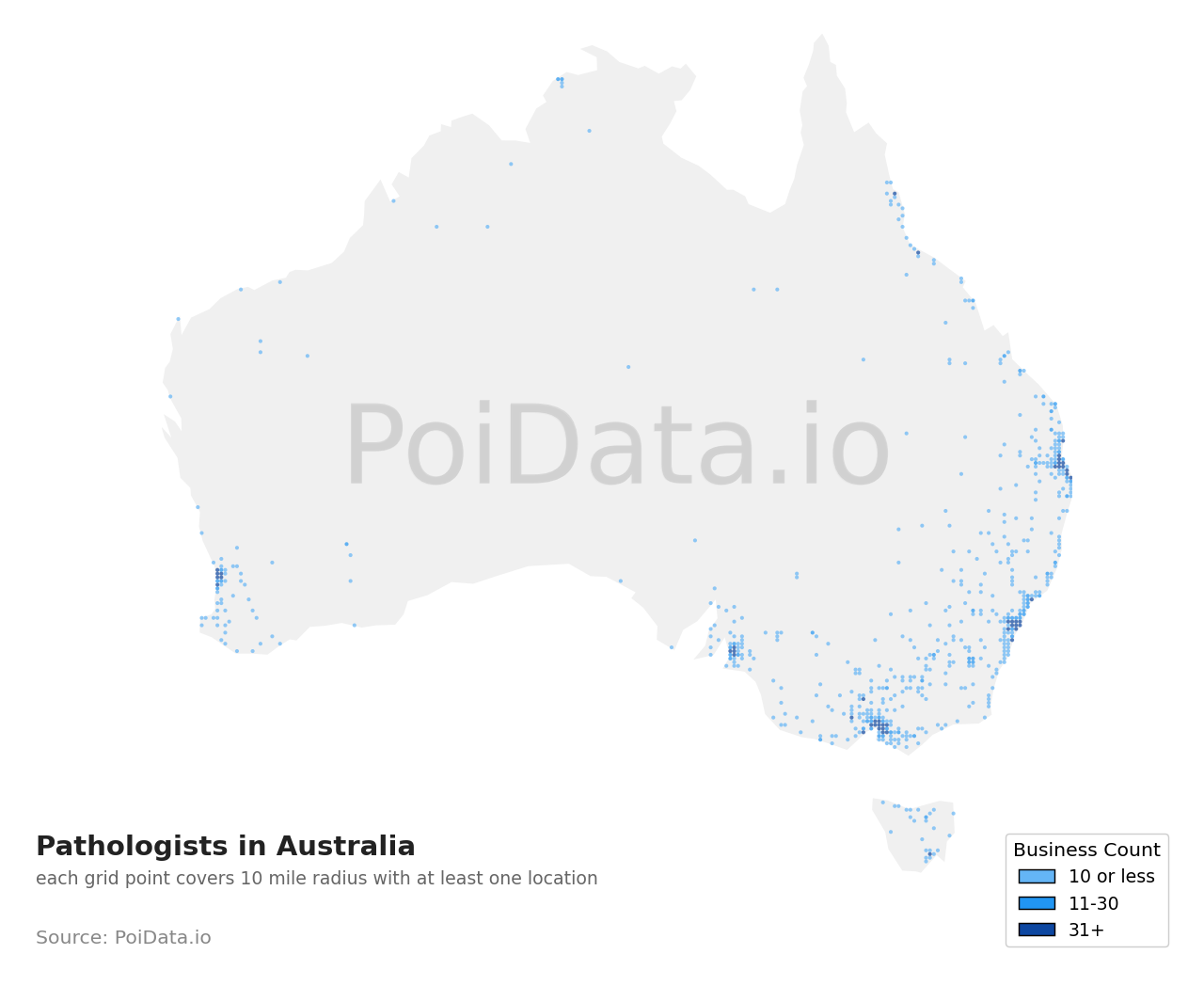 Pathologist density map for Queensland, Australia