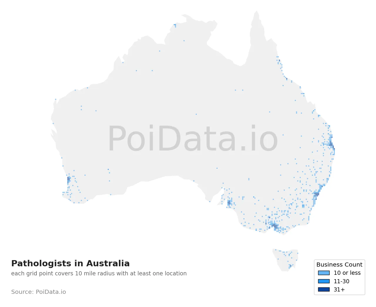 Pathologist density map for Australia