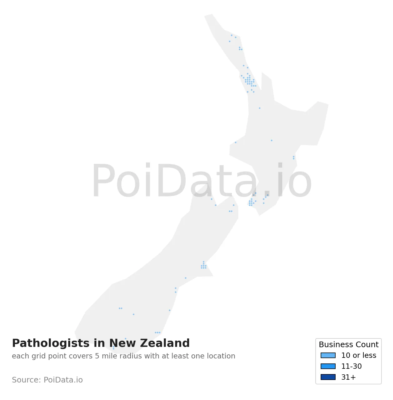 Pathologist density map for New Zealand