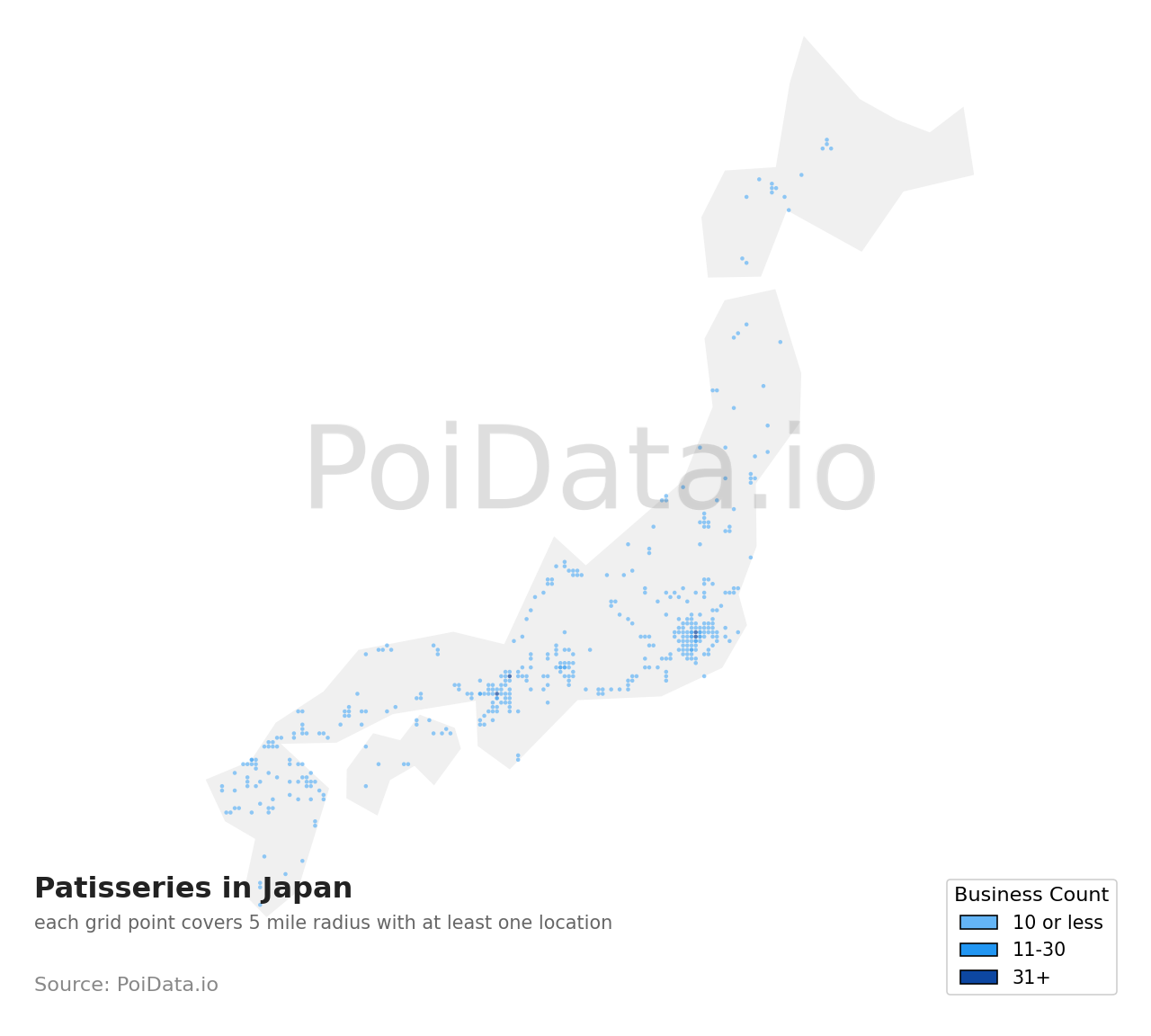 Patisserie density map for Japan