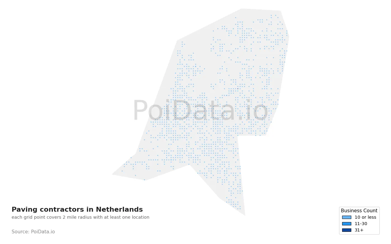 Paving contractor density map for Netherlands
