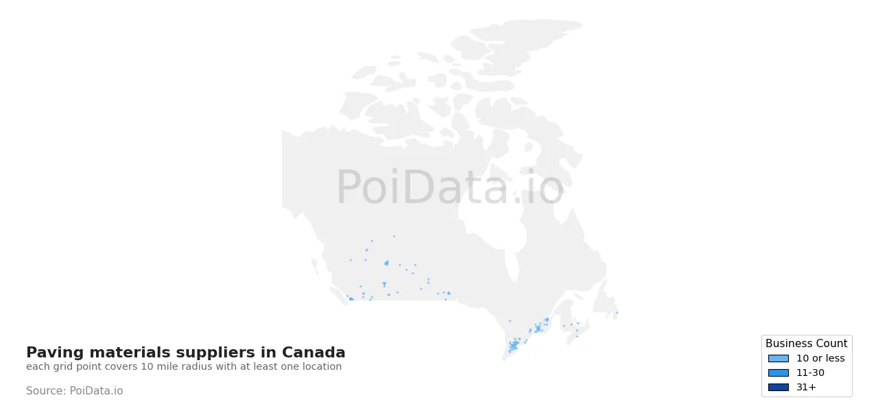 Paving materials supplier density map for Canada