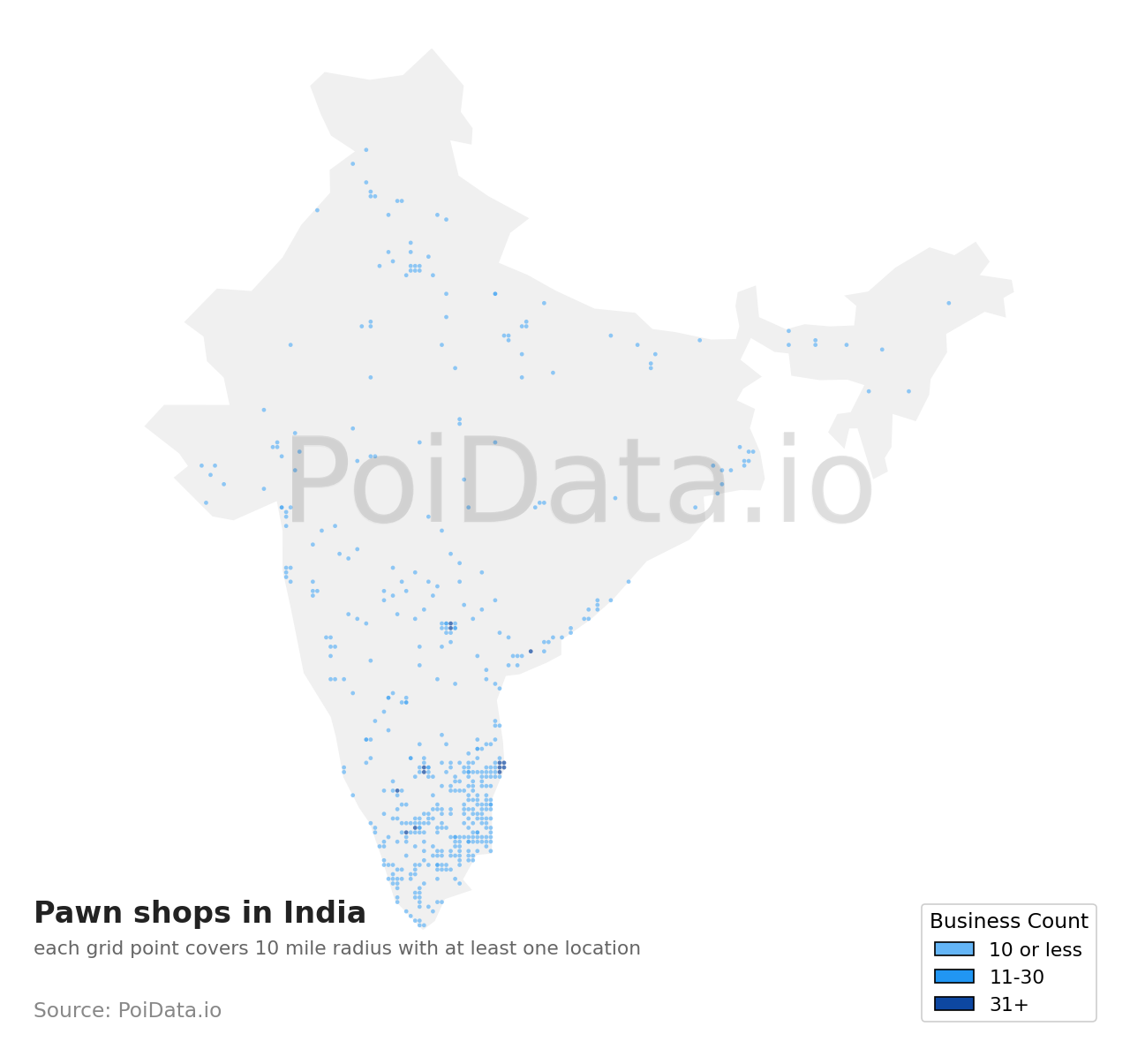 Pawn shop density map for India