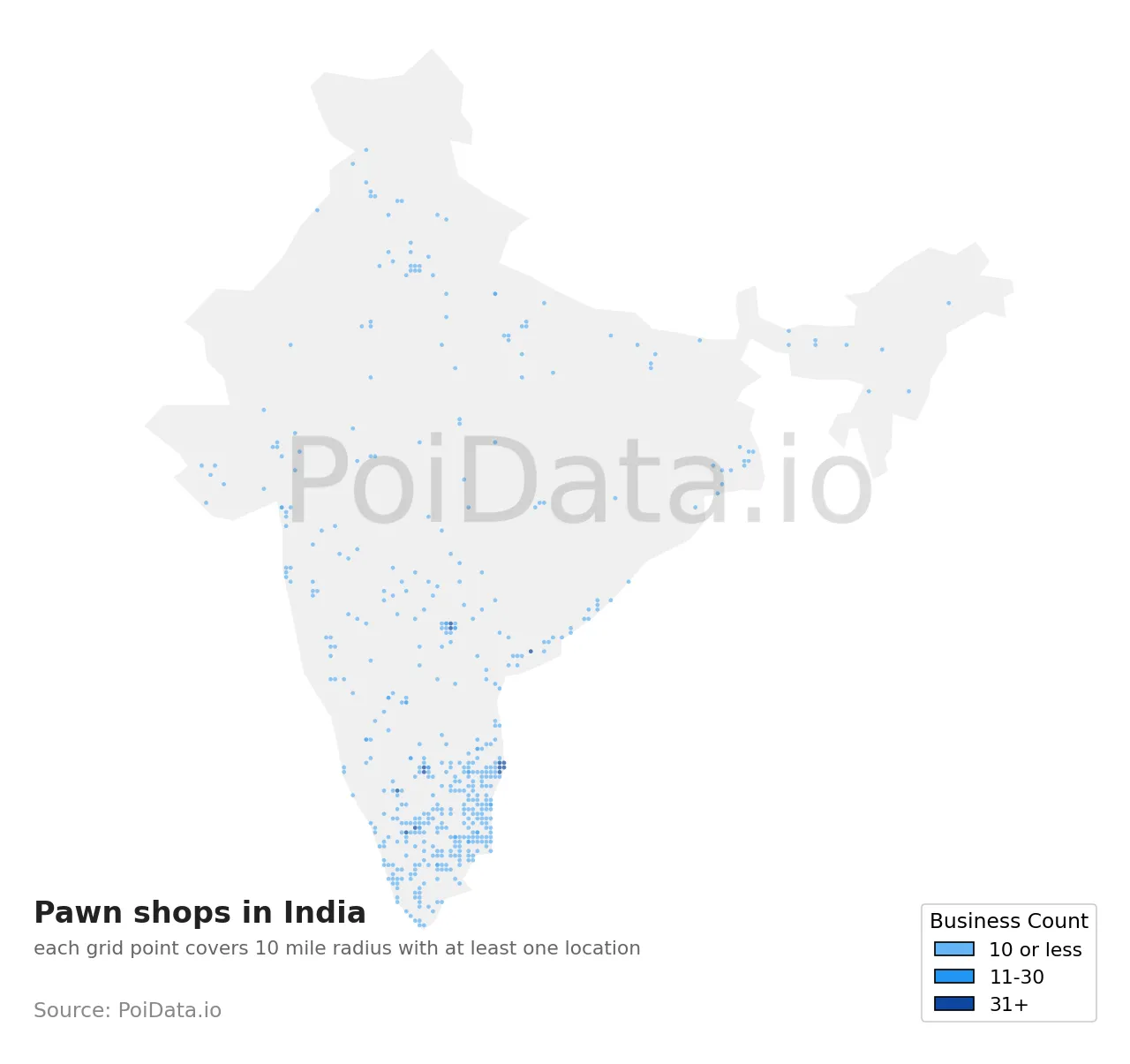 Pawn shop density map for India
