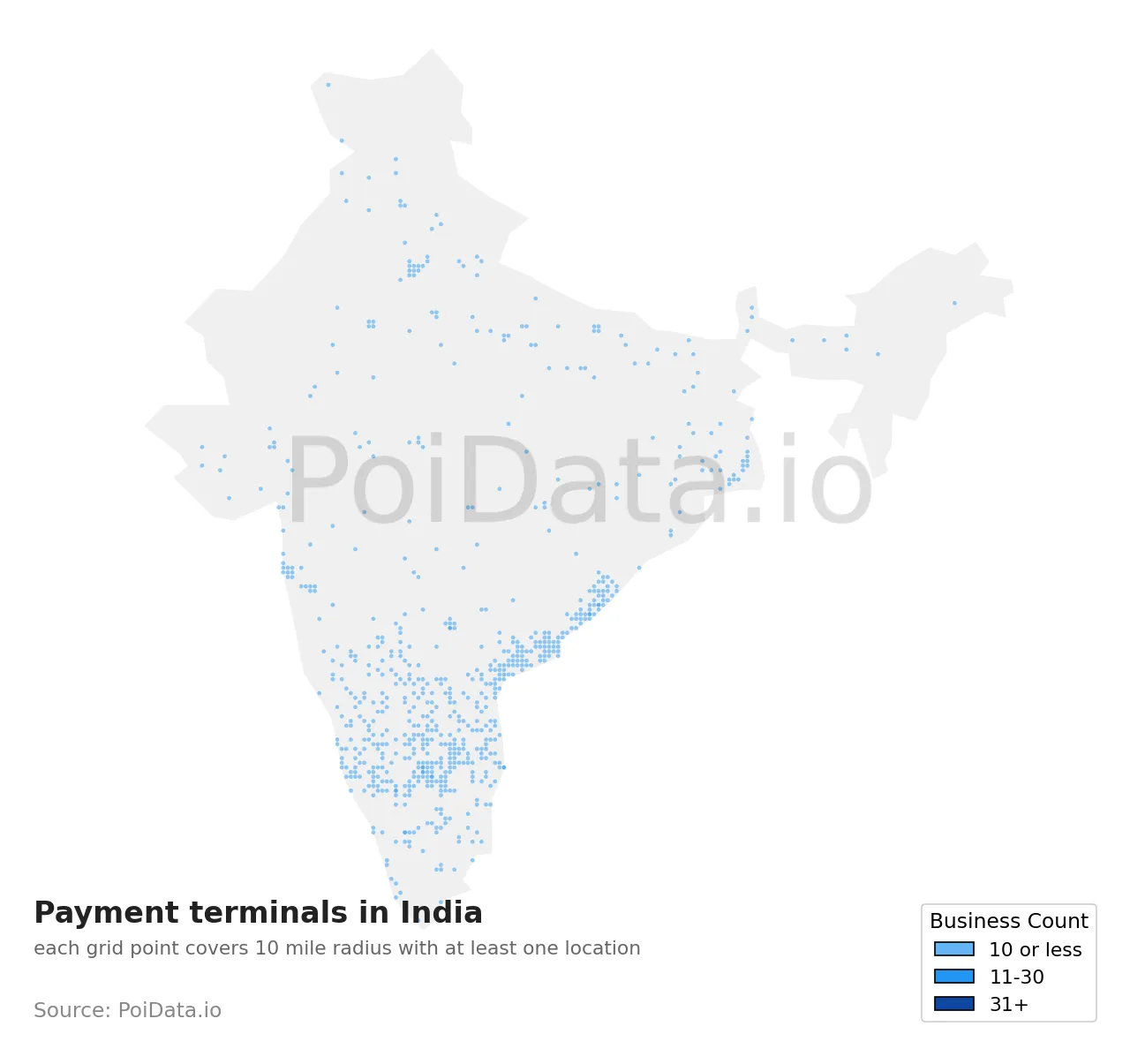 Payment terminal density map for India