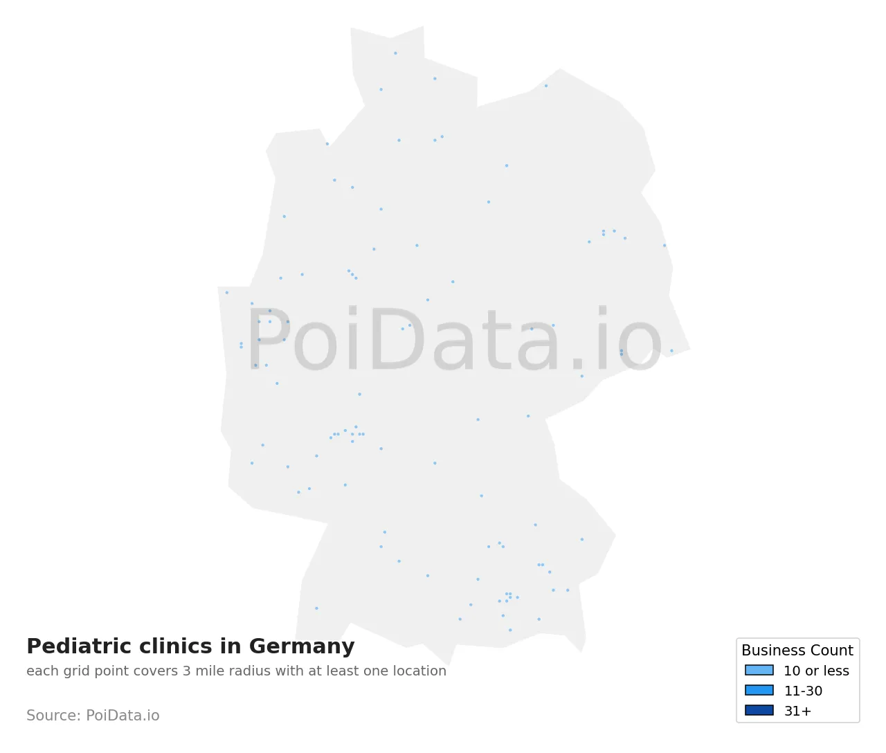 Pediatric clinic density map for Germany