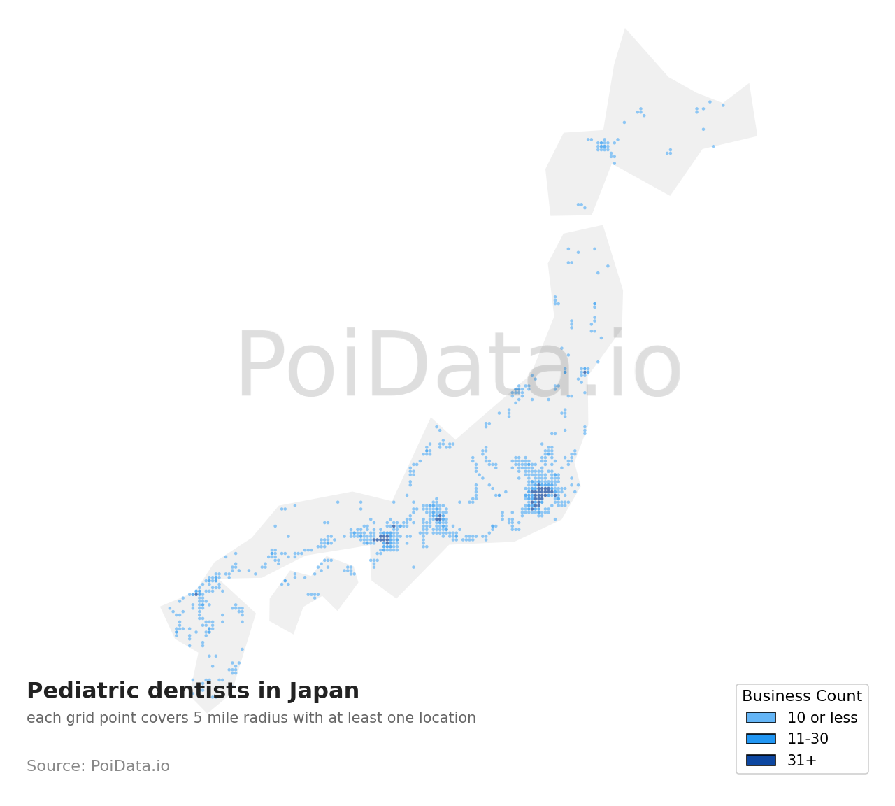 Pediatric dentist density map for Japan