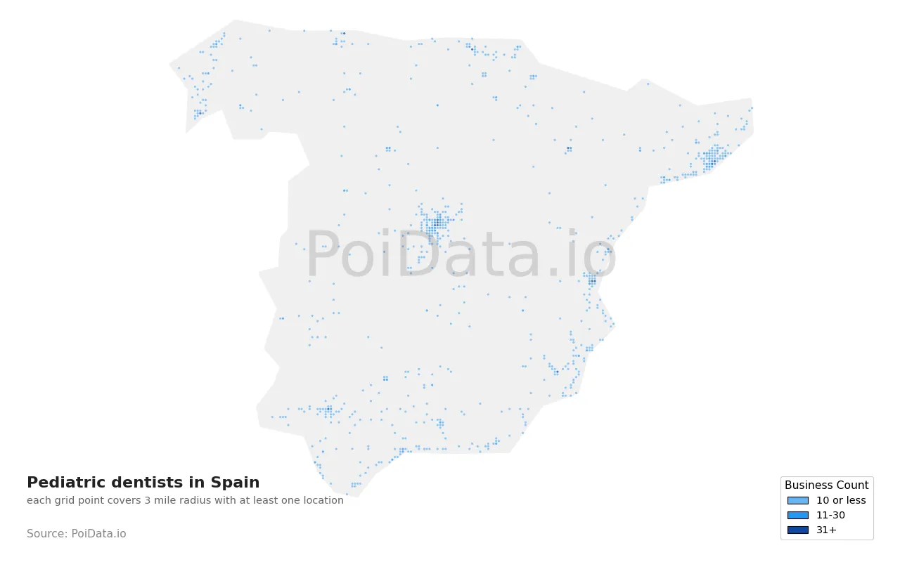 Pediatric dentist density map for Spain