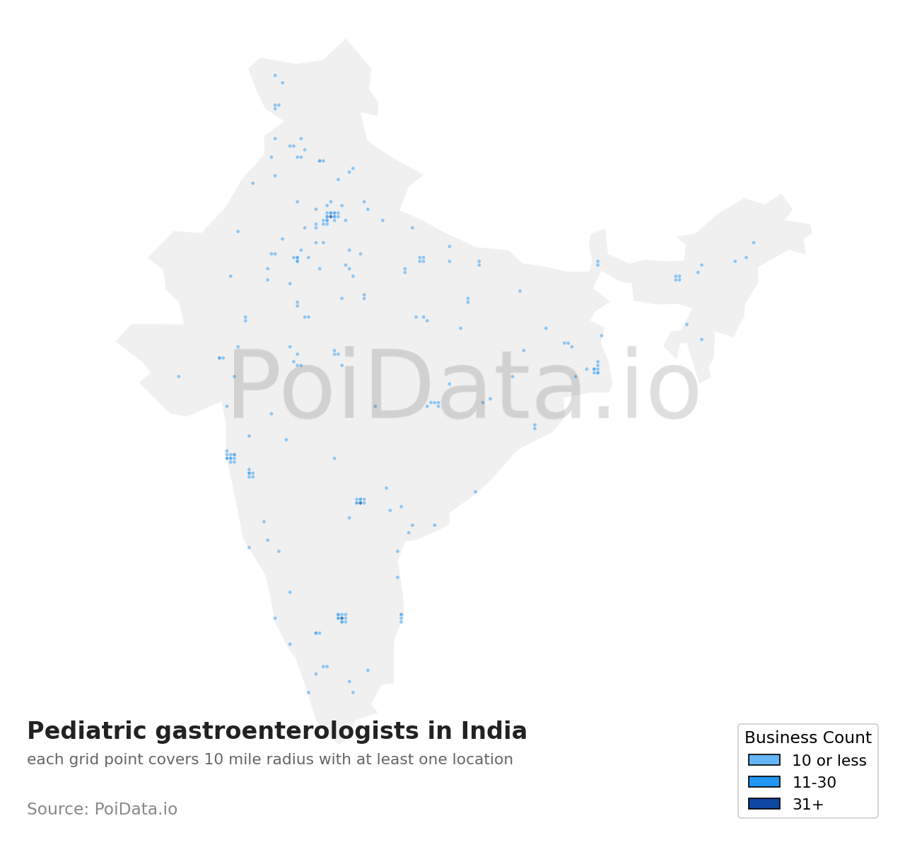 Pediatric gastroenterologist density map for India