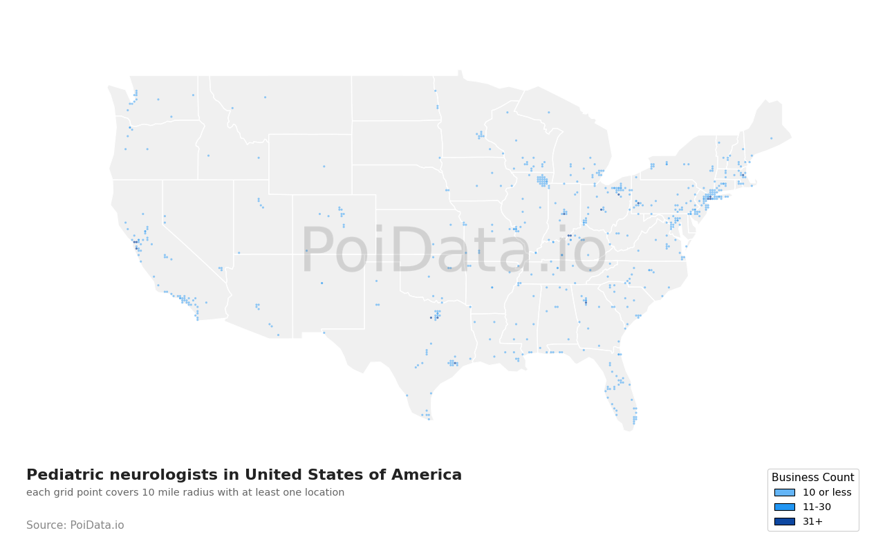 Pediatric neurologist density map for North Carolina, United States
