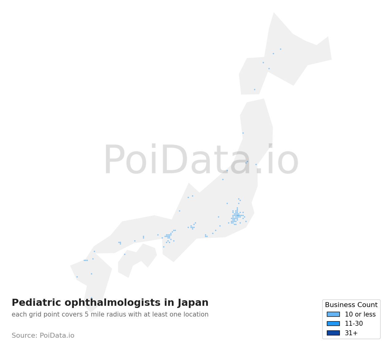 Pediatric ophthalmologist density map for Japan