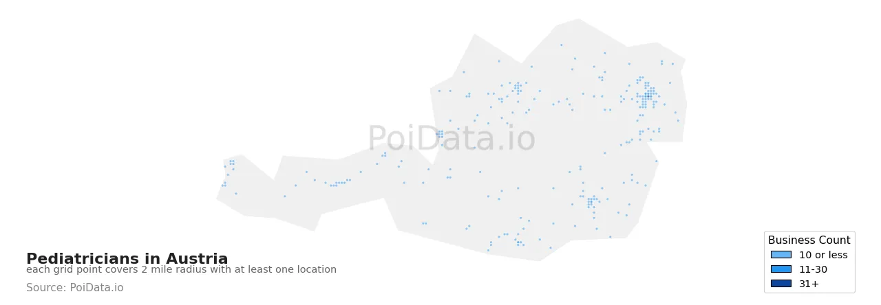 Pediatrician density map for Austria