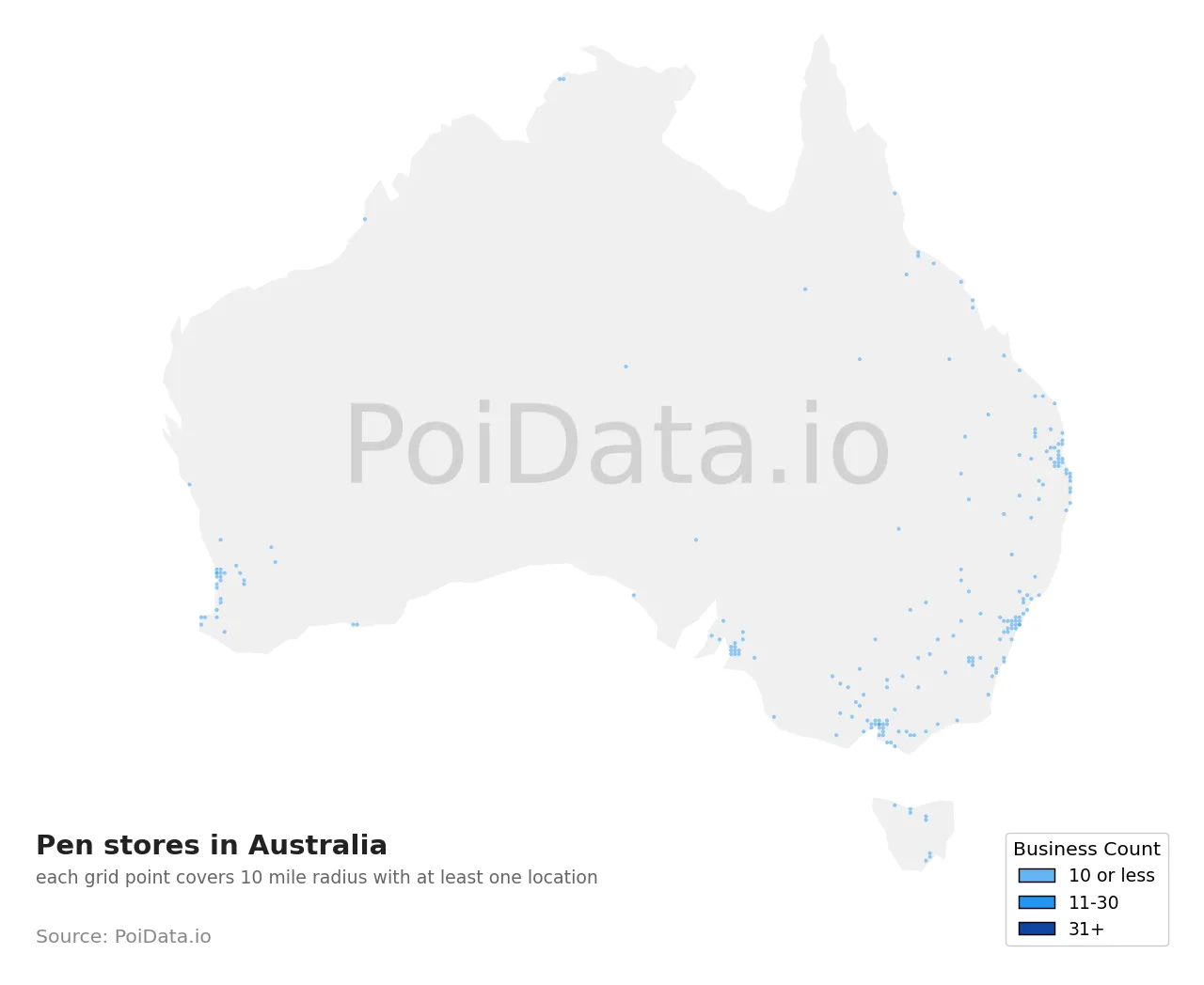 Pen store density map for Australia