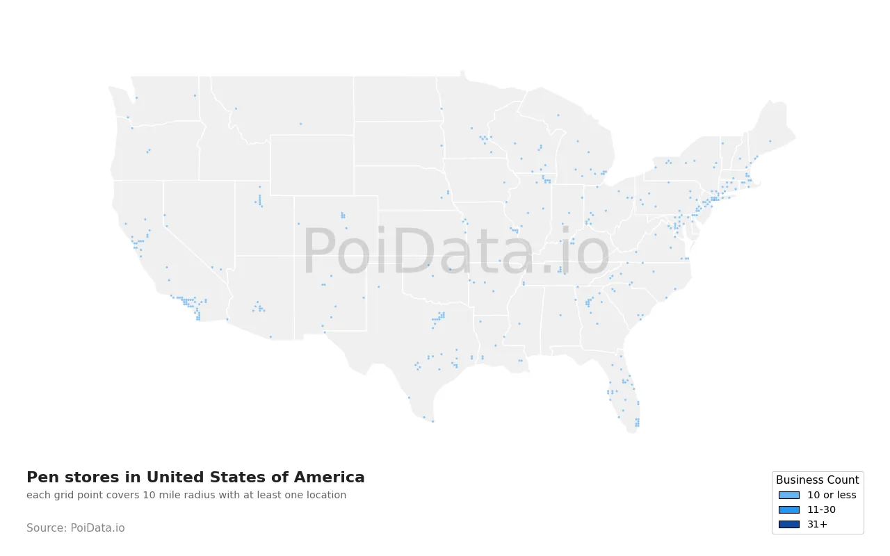 Pen store density map for United States