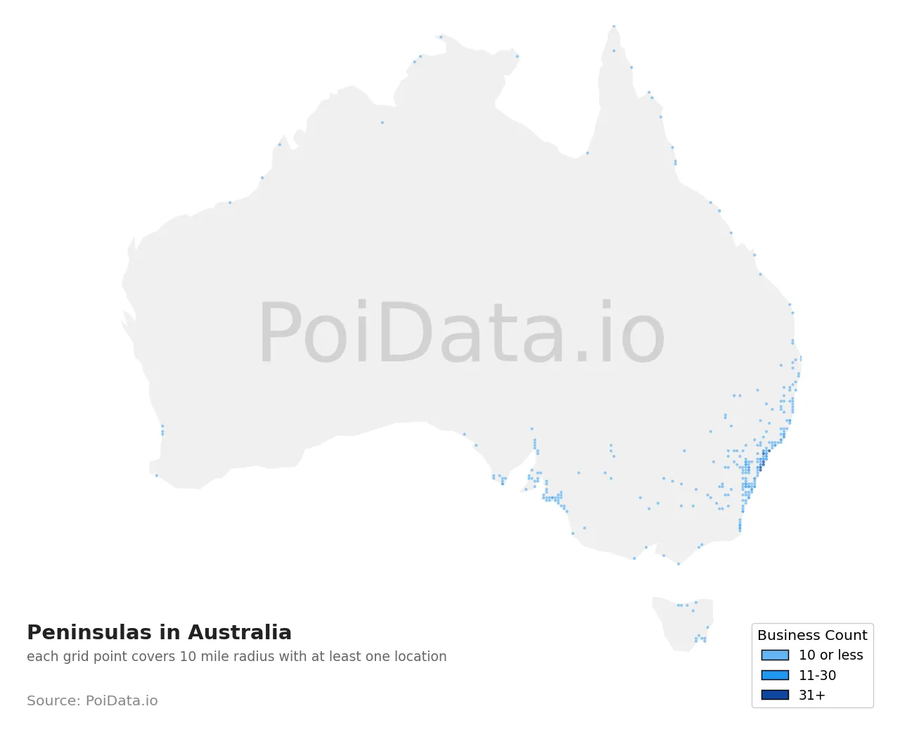 Peninsula density map for Australia