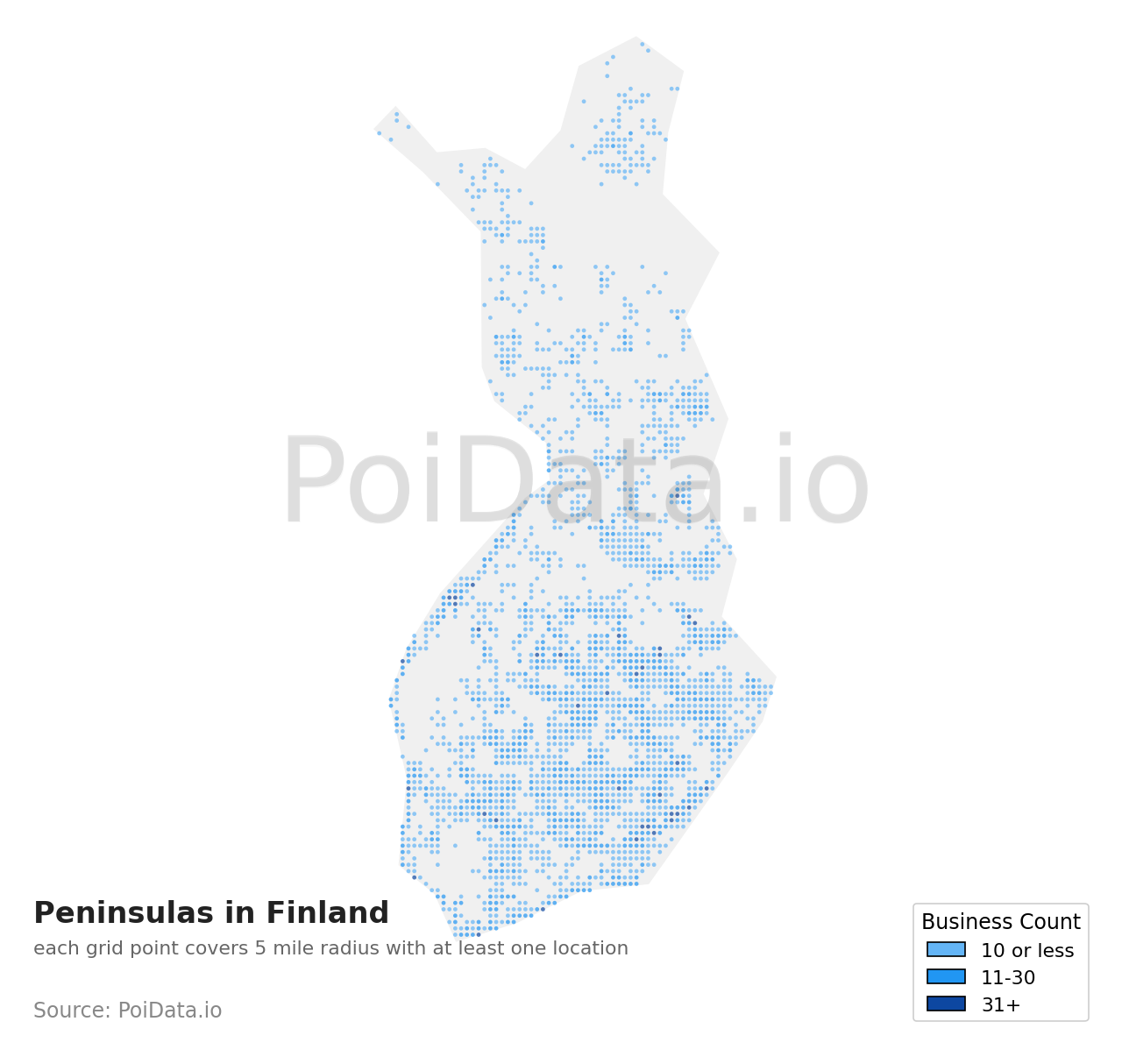 Peninsula density map for Finland