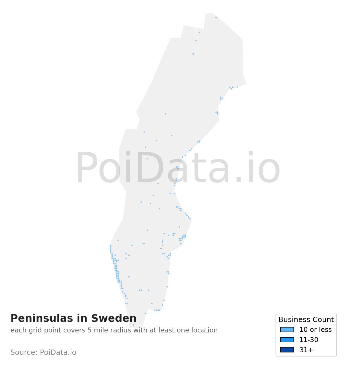 Peninsula density map for Sweden