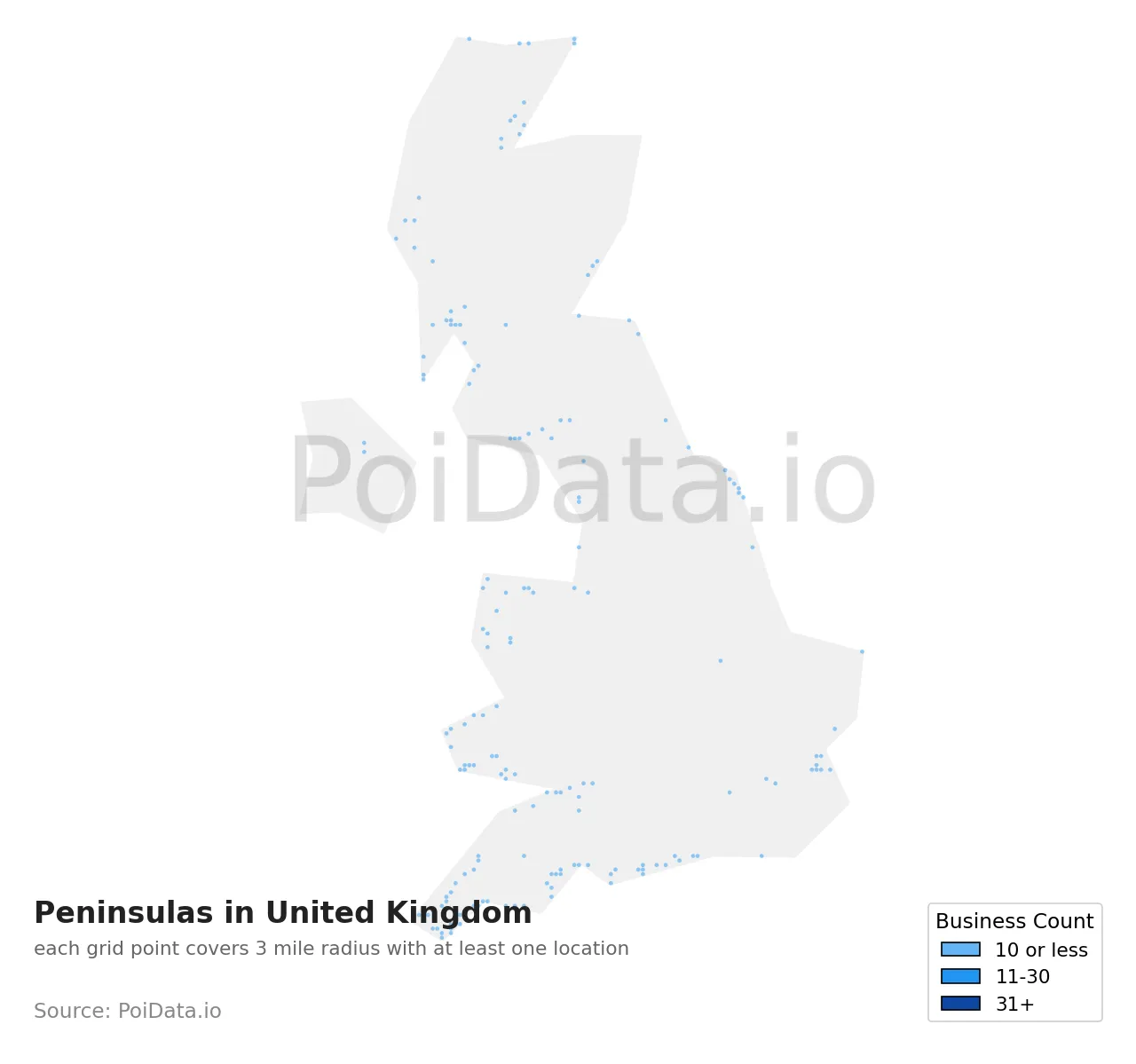 Peninsula density map for United Kingdom