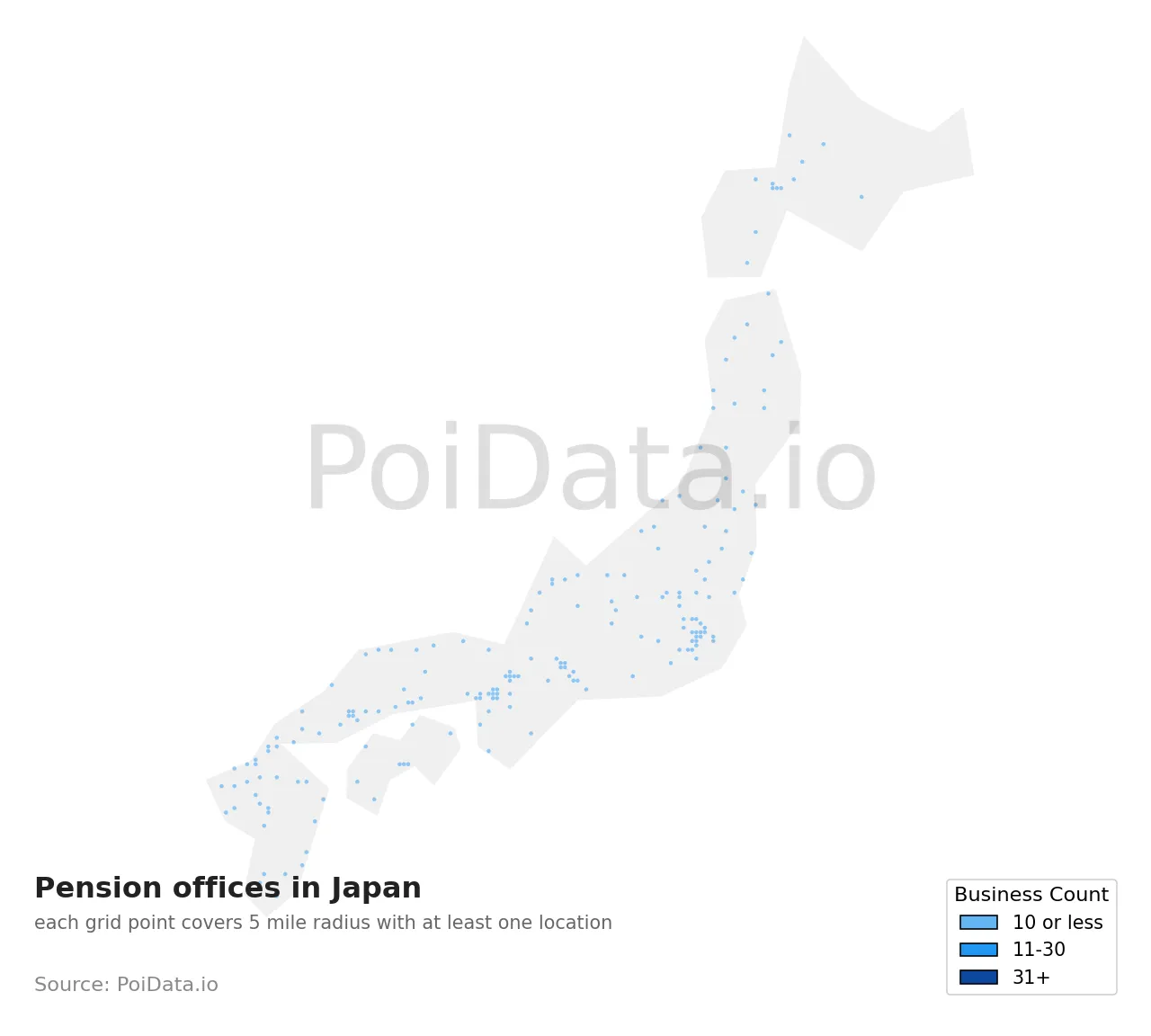 Pension office density map for Japan