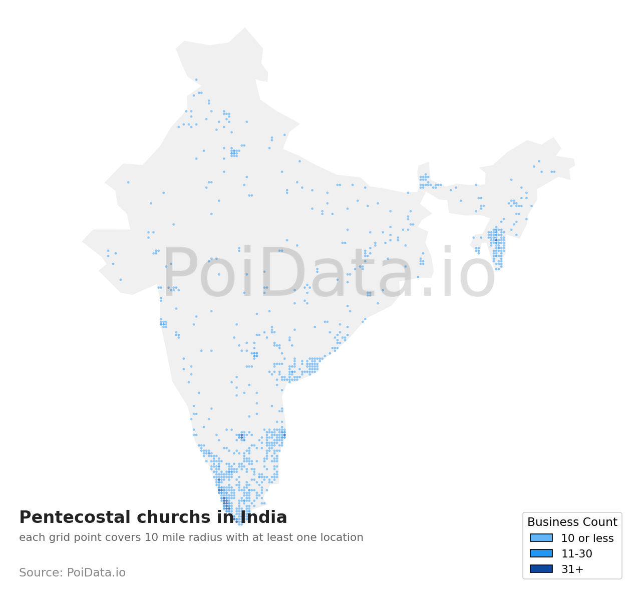 Pentecostal church density map for India