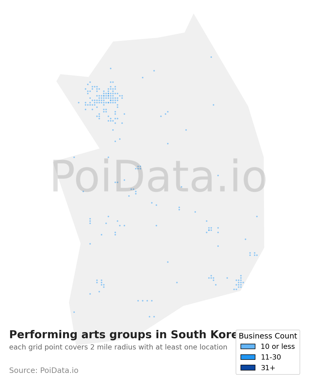 Performing arts group density map for South Korea