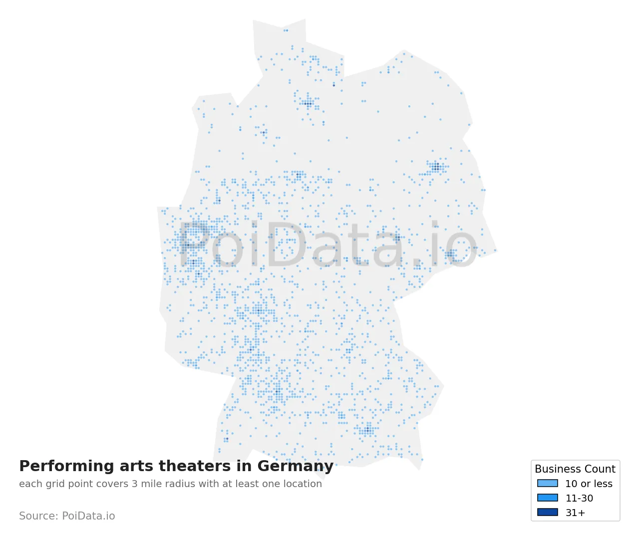 Performing arts theater density map for Germany