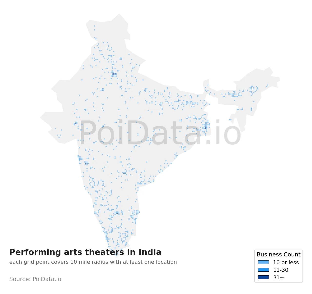 Performing arts theater density map for India