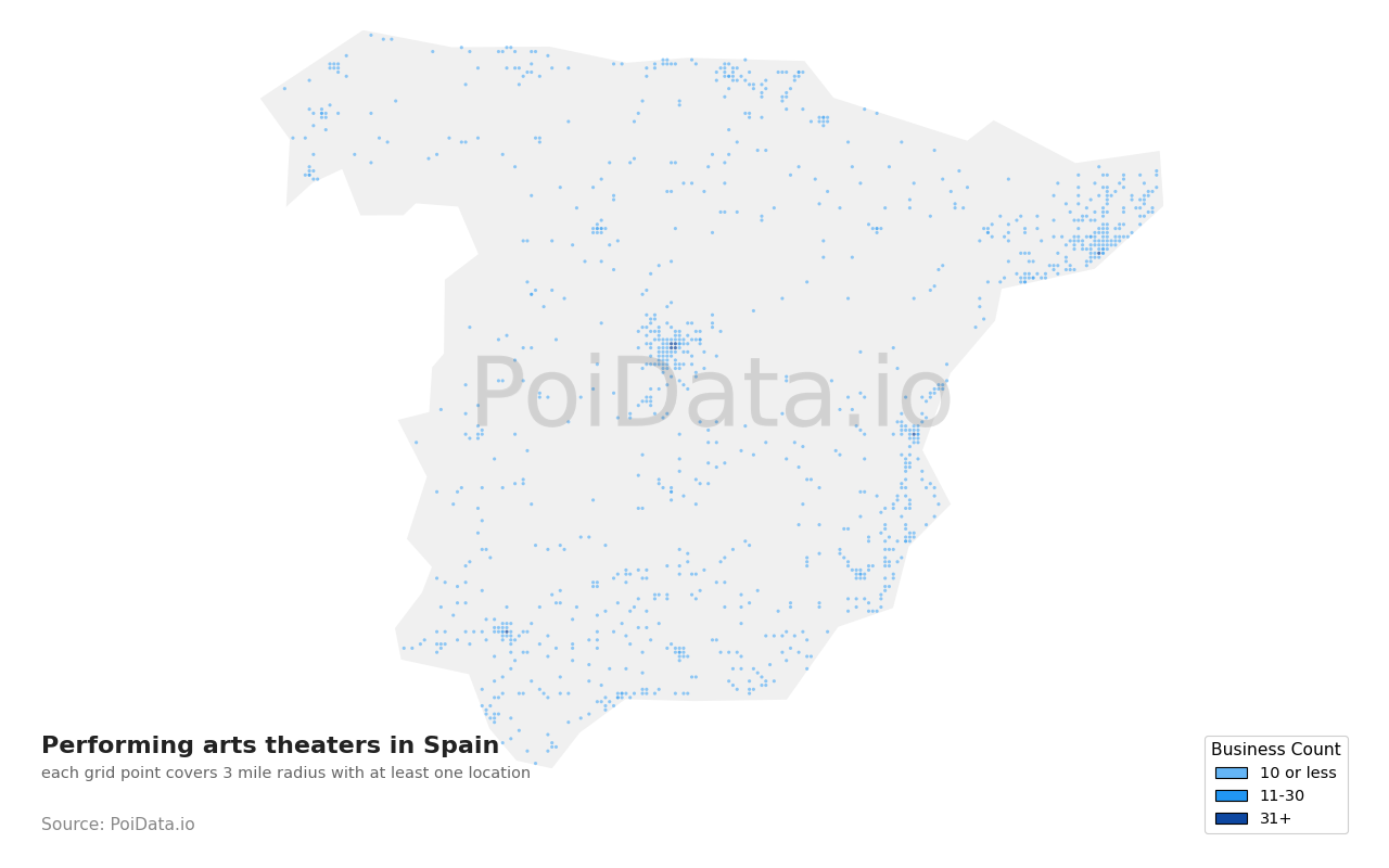 Performing arts theater density map for Spain