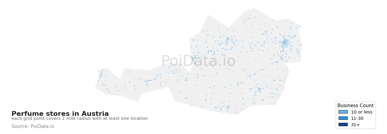 Perfume store density map for Austria