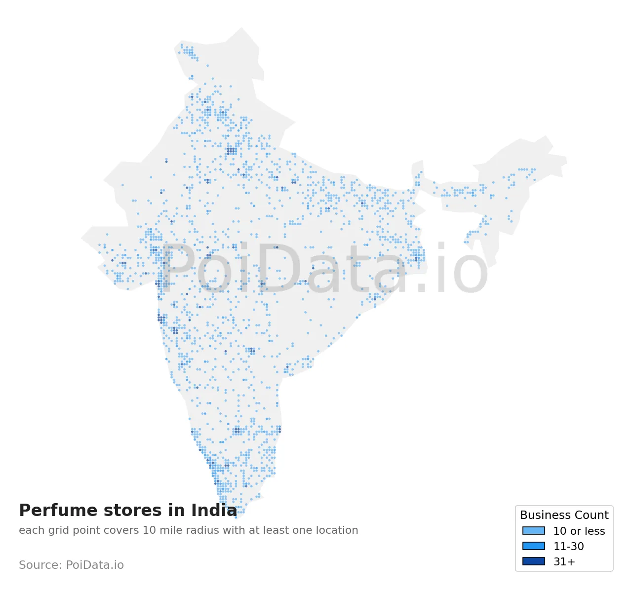 Perfume store density map for India