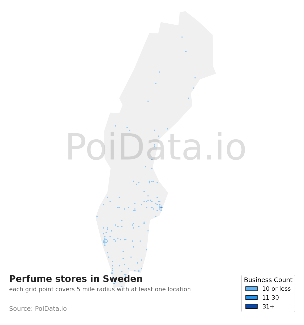 Perfume store density map for Sweden