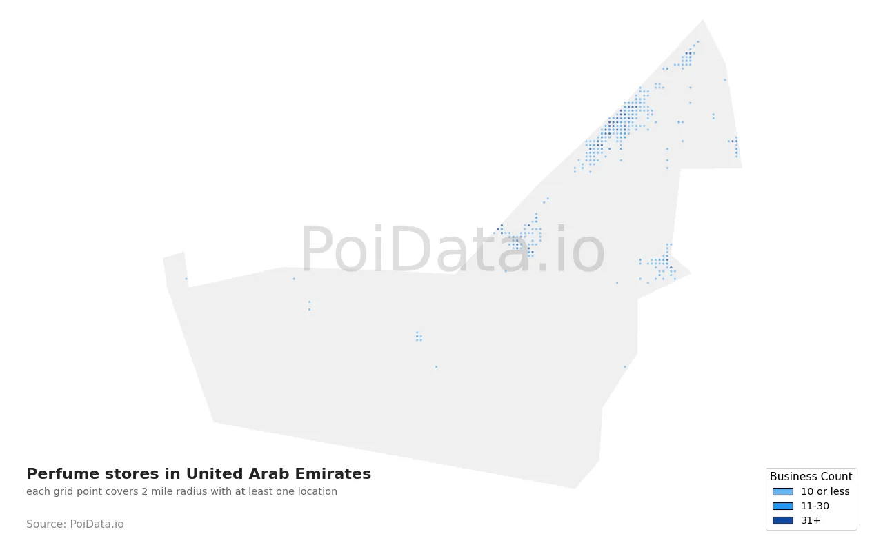Perfume store density map for United Arab Emirates