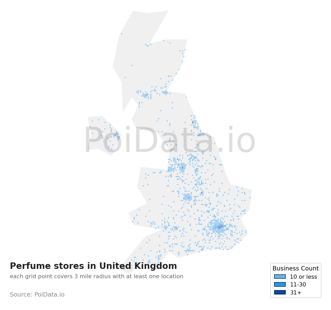 Perfume store density map for United Kingdom