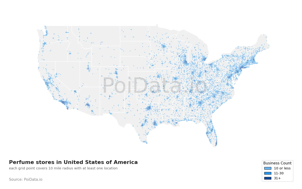 Perfume store density map for United States