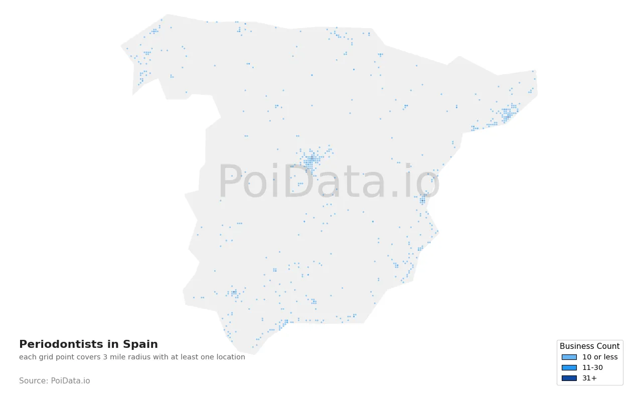 Periodontist density map for Spain