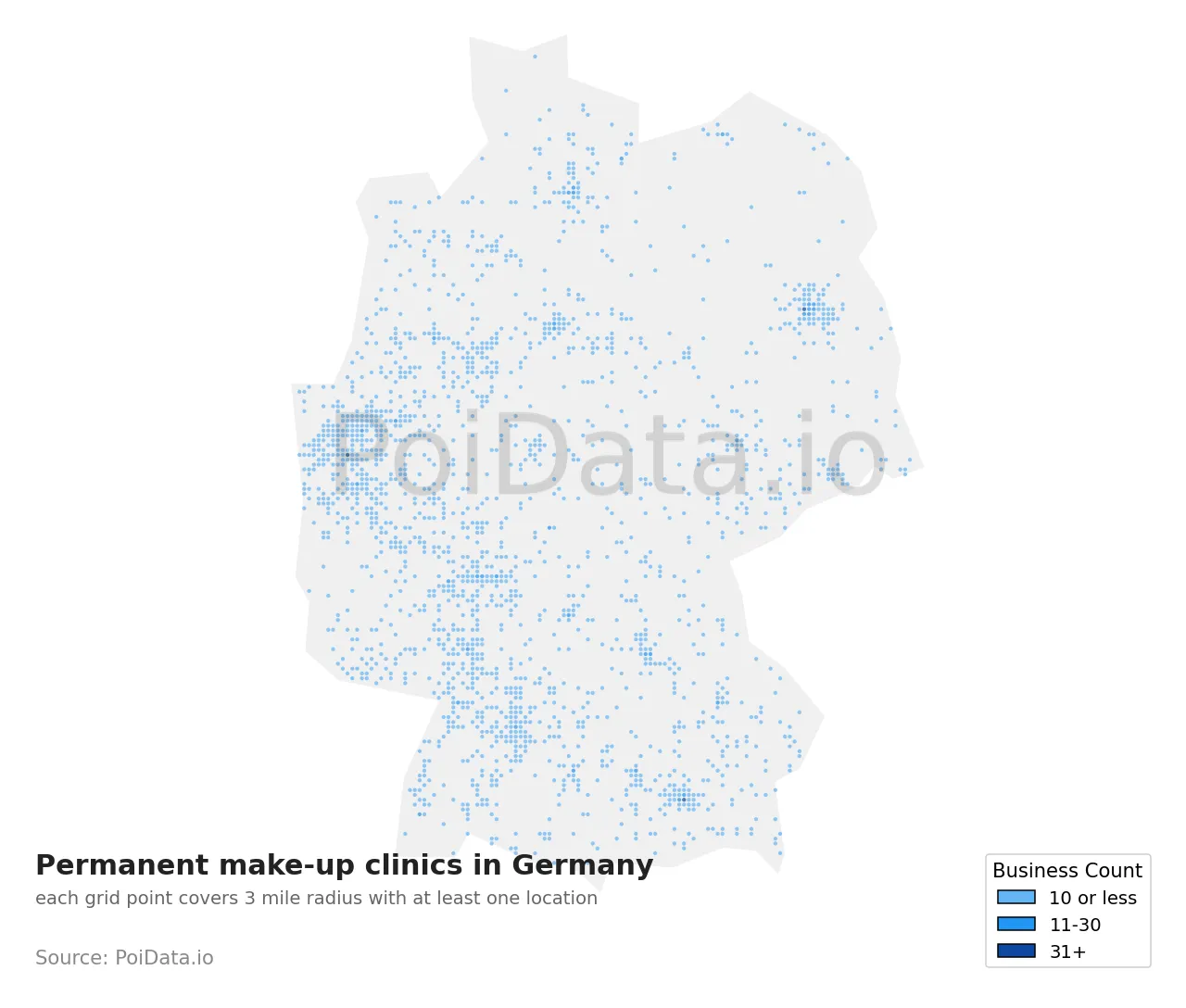 Permanent make-up clinic density map for Germany