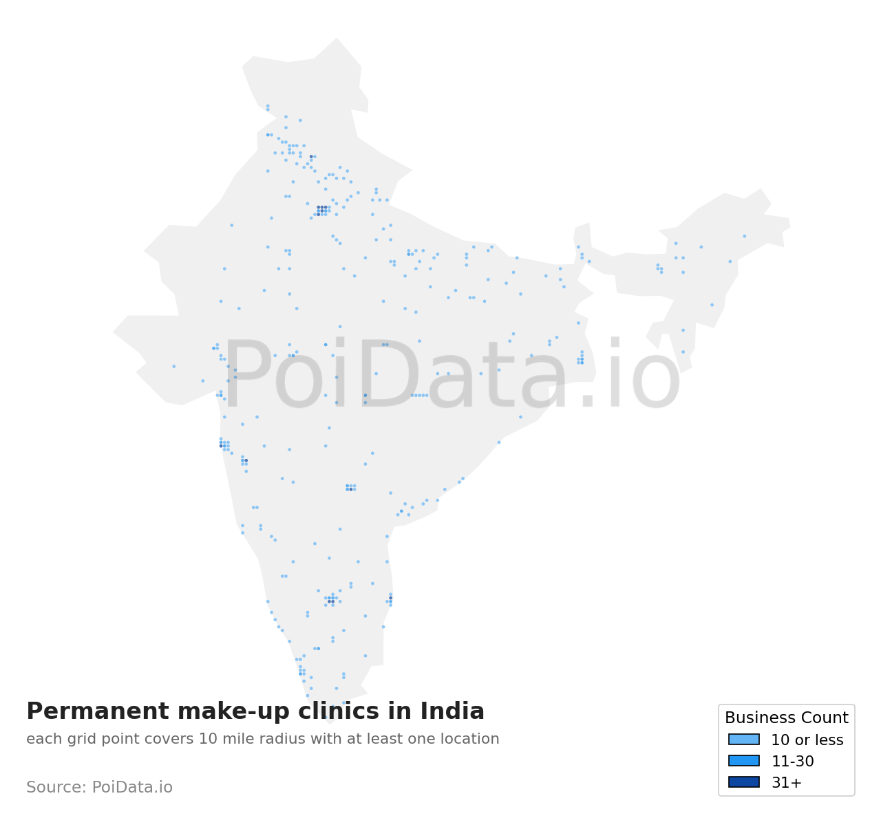 Permanent make-up clinic density map for India