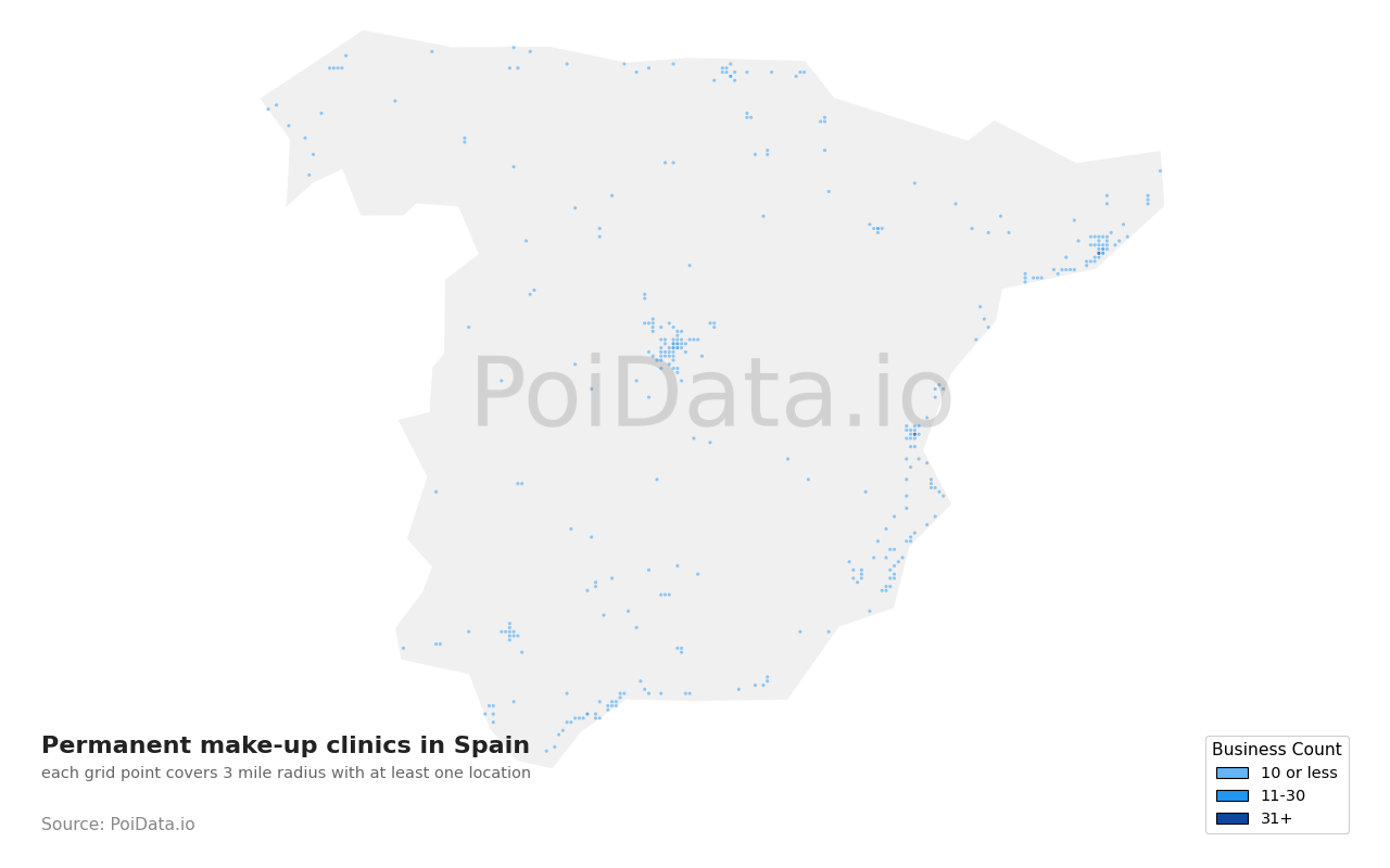 Permanent make-up clinic density map for Spain