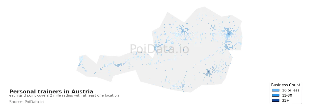 Personal trainer density map for Austria
