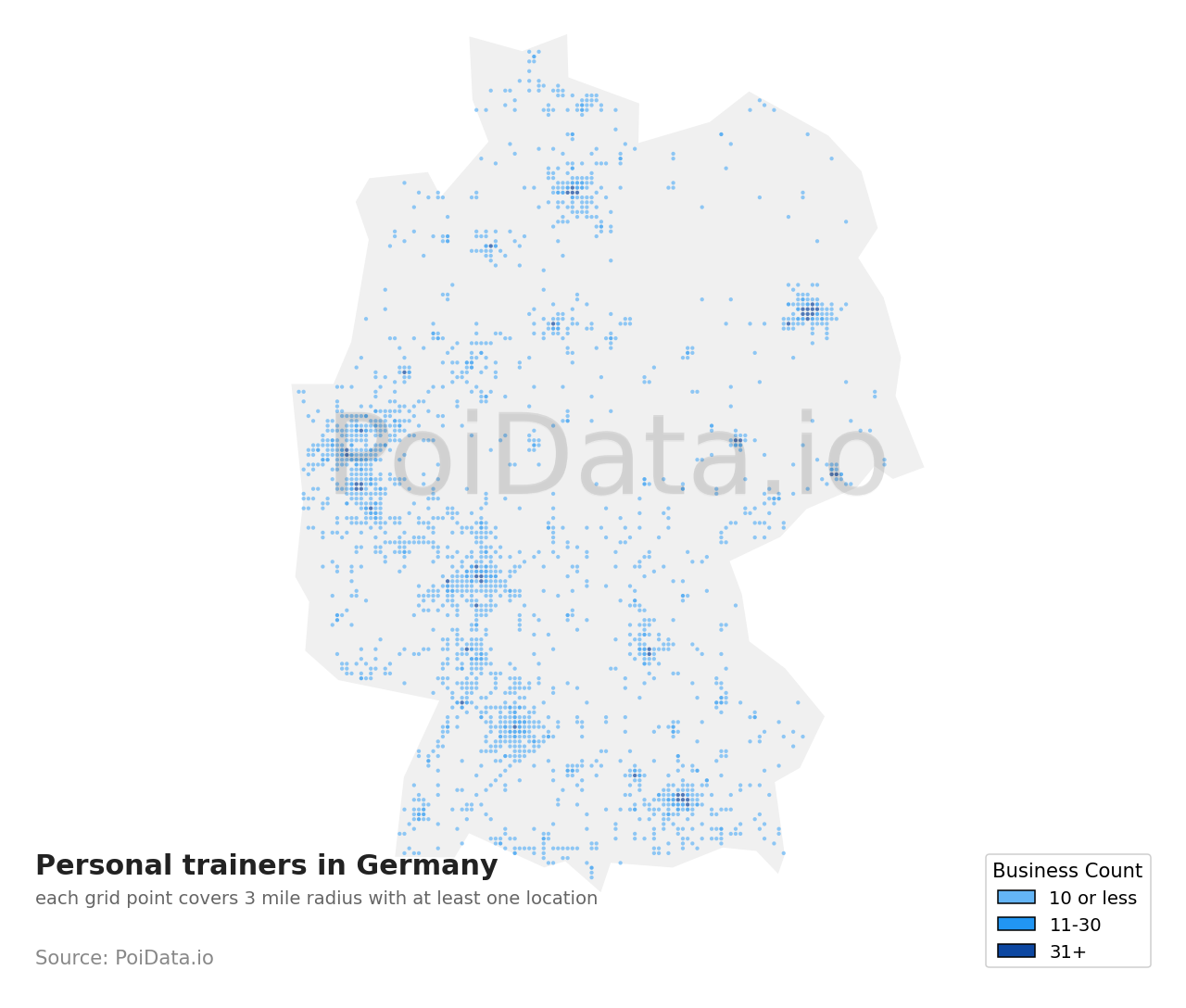 Personal trainer density map for Germany