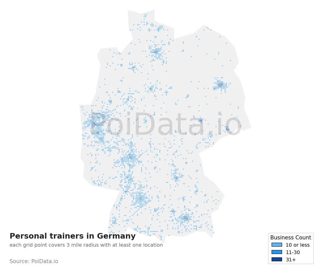 Personal trainer density map for Germany