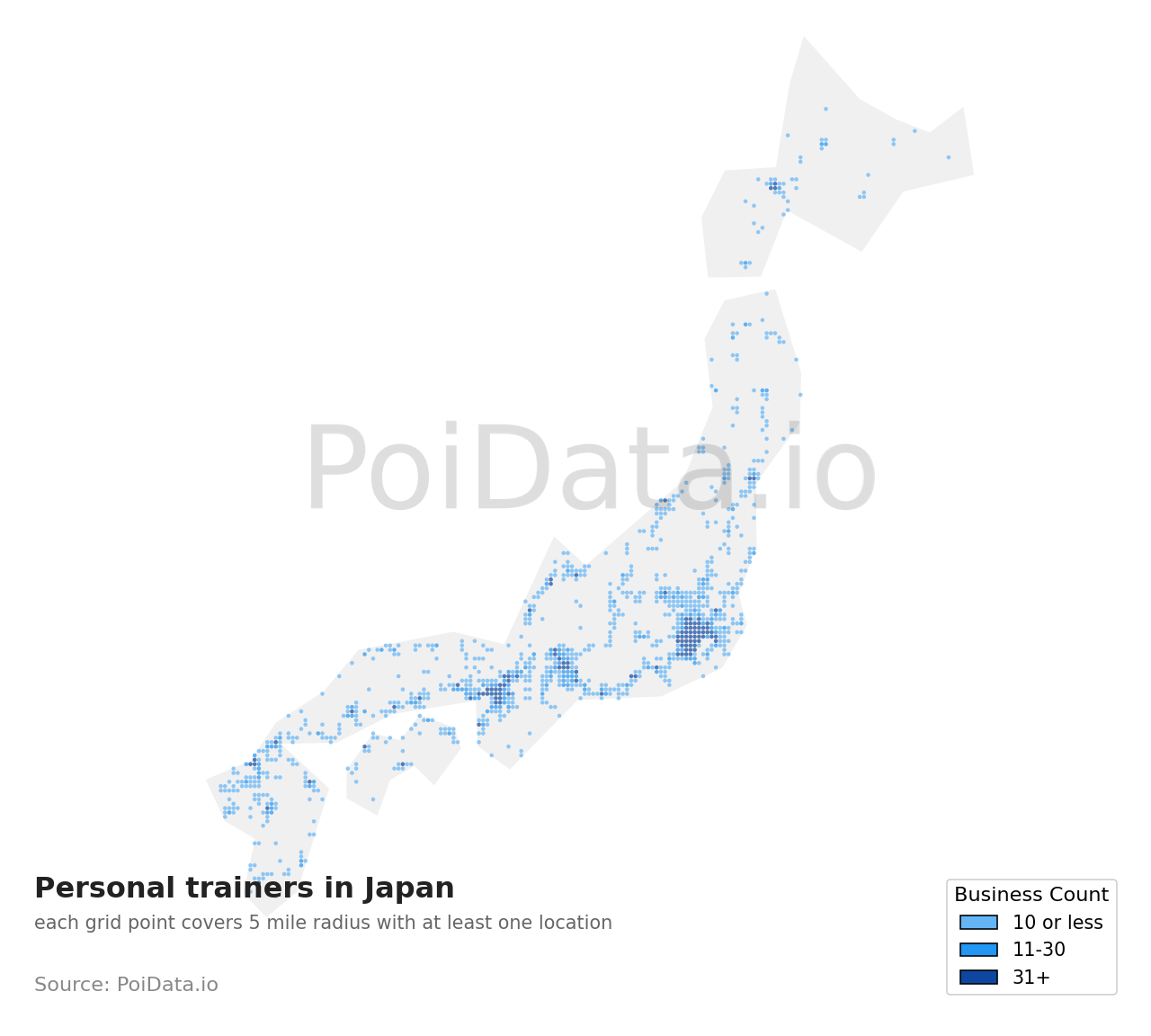 Personal trainer density map for Kanagawa, Japan