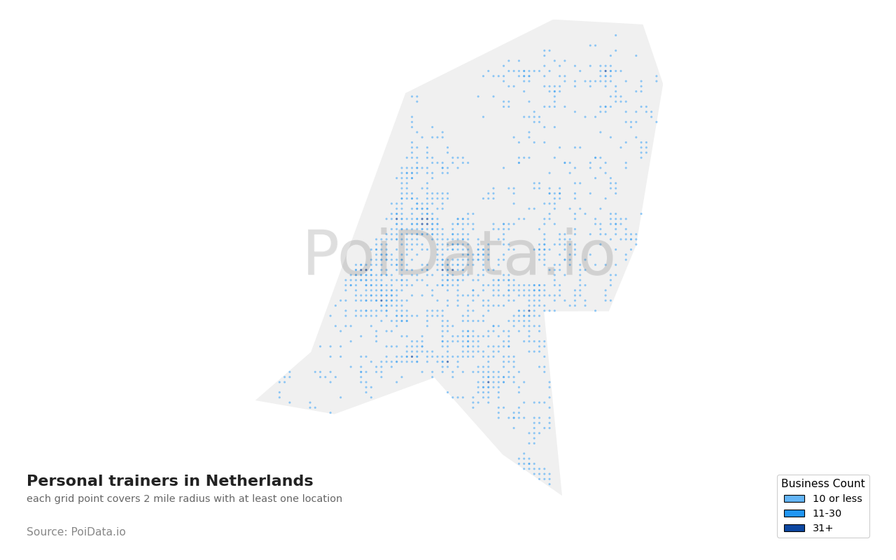 Personal trainer density map for Netherlands
