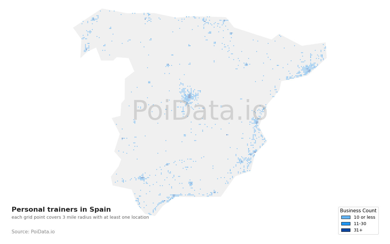 Personal trainer density map for Spain
