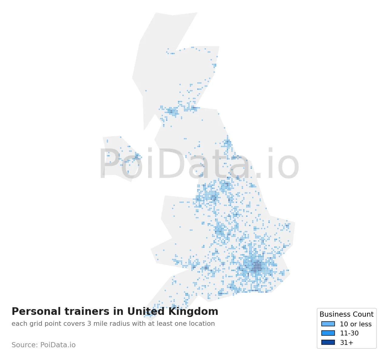 Personal trainer density map for United Kingdom