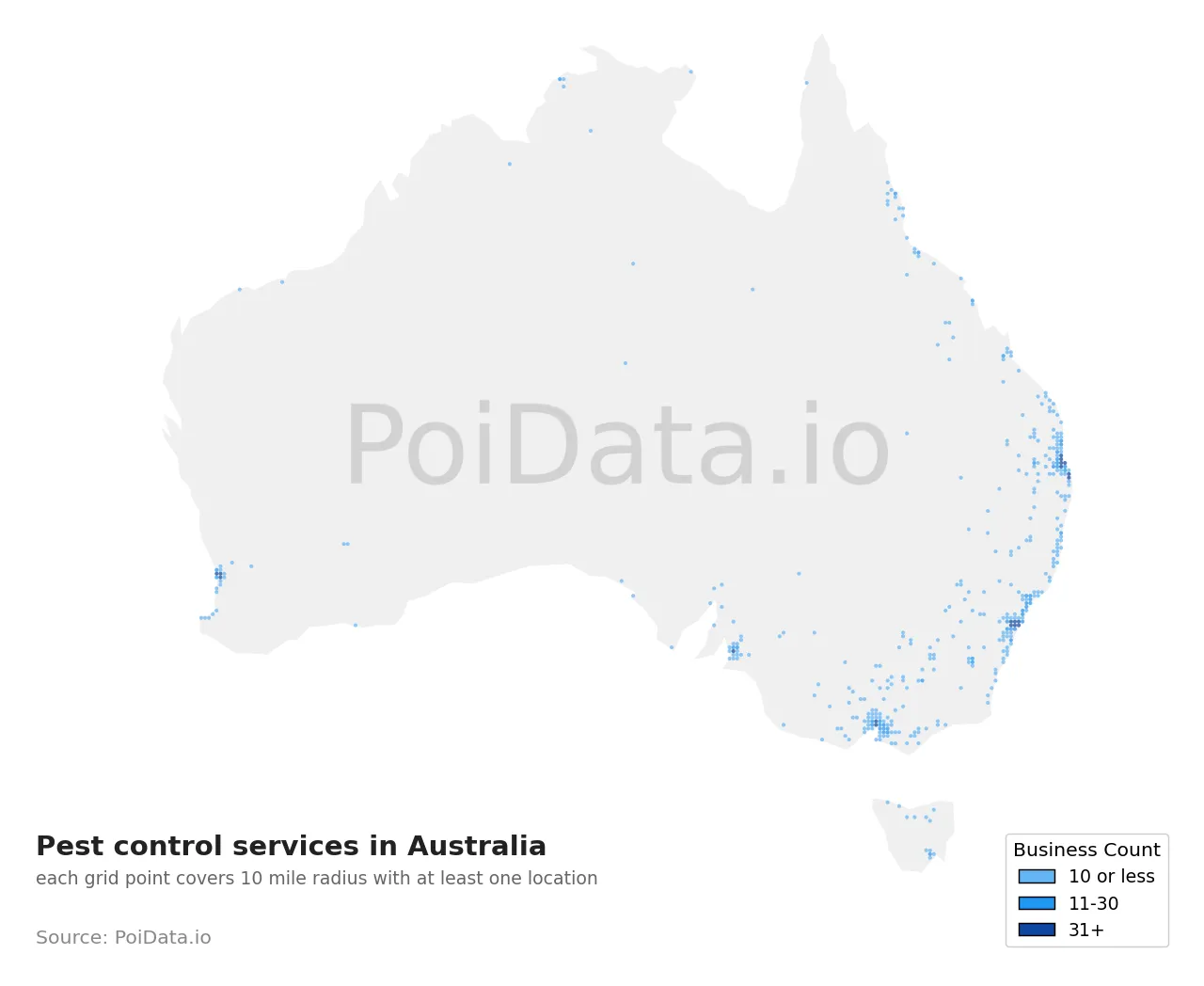 Pest control service density map for Australia