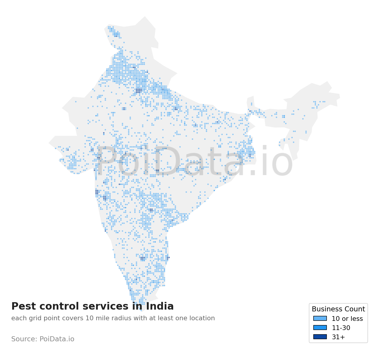 Pest control service density map for India